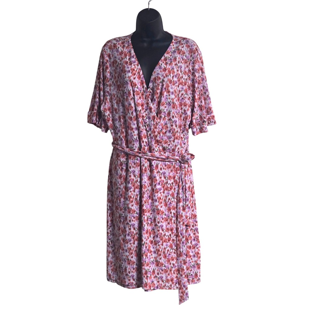 Apt 9 Womens XXL Pink Floral Faux Wrap Dress Short Sleeve Belted Knee-Length